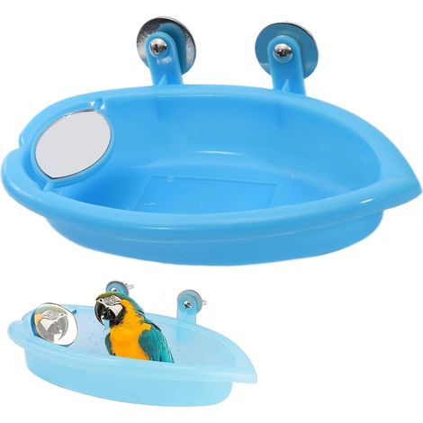 2 Baignoires pour Oiseaux avec Miroirs - Plastique Bleu - Bain Hygiénique et Ludique - Pour Perruches et Canaris - 18,5x9,5x4cm (1/5)