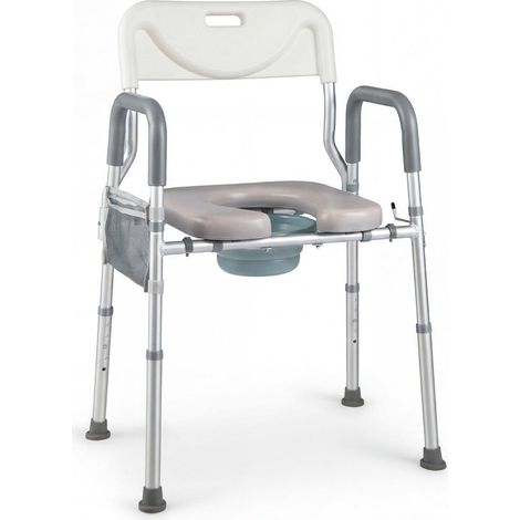 Adaptable sur WC Rehausseur de Toilette 3 en 1 pour Chambre et Salle de Bain avec Dossier Amovible et Assise Rembourrée (1/2)