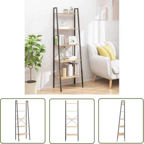 The Living Store Standregal 5 Böden Hellbraun und Schwarz 56x35x174 cm - Bücherregal - Stehleuchte - Aufbewahrungssystem - Raumtrenner - Dekorationselement (1/5)