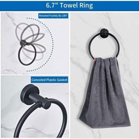 Un ensemble de 5 accessoires de salle de bain muraux en acier inoxydable noir mat (1/4)