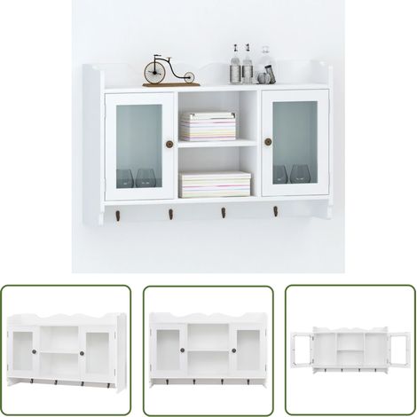 Vitrine murale avec étagère de Livre - DVD - Verre en MDF Blanc (1/5)