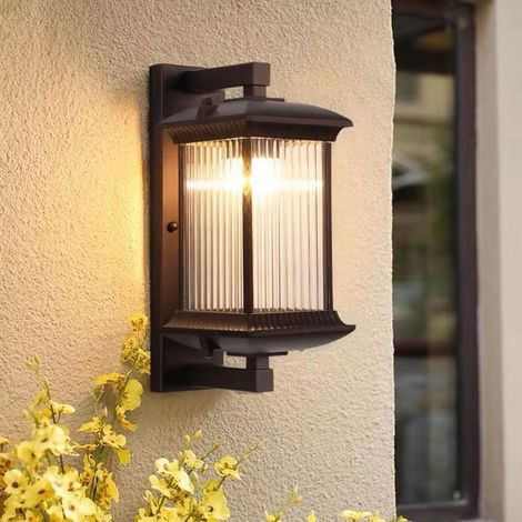 Applique murale extérieure en aluminium et verre 220V E27 – éclairage tricolore (blanc chaud / neutre / froid) pour jardin, villa, porche et façade extérieure étanche et décorative