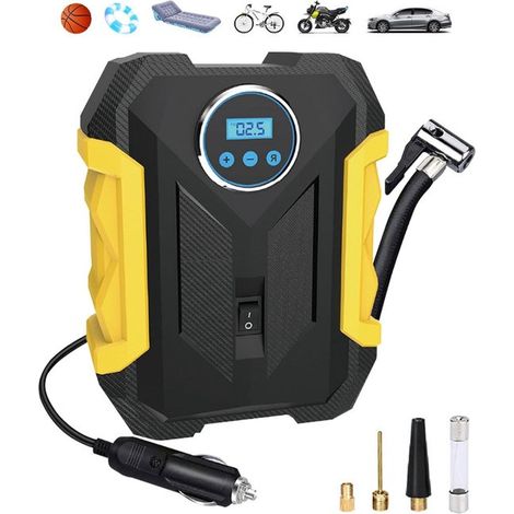 Bomba de aire para neumáticos de coche - Bomba eléctrica para bicicleta - Bomba de aire compresora con pantalla LCD (1/5)