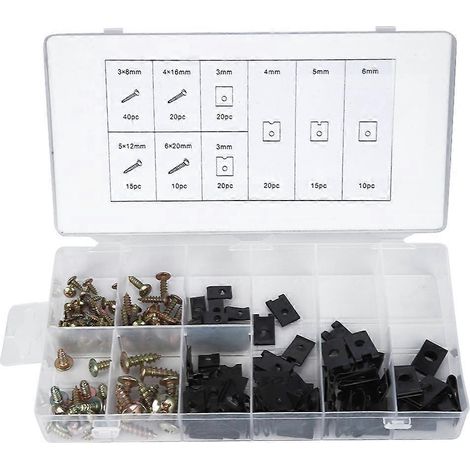 170-teiliges Sortiment an U-Clips und Schrauben aus Kohlenstoffstahl mit Aufbewahrungsbox