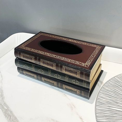 Boîte À Mouchoirs - Style Empilement De Livres - En Panneau De Fibres À Densité Moyenne - 25,5 X 9,5 X 14 cm - Pour Bureau Salon Chambre - 1 Pièce (1/3)