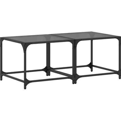 Maison Exclusive - Tavolini da Salotto con Piano Vetro Nero 2pz 50x50x40cm Acciaio (1/5)