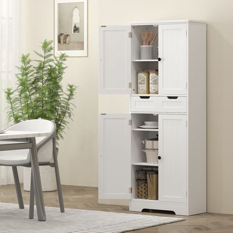 White MDF Storage Cabinet with Shelves, Anti-Tipping Design, Versatile for Kitchen or Bedroom Use, Easy Assembly Required (1/5)