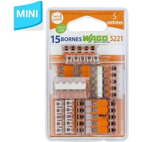 WAGO S221 15 MINI BORNES DE CONNEXION RAPIDE 5 ENTRÉES POUR FILS SOUPLES ET RIGIDES - 221-415 WAG009478 (1/2)