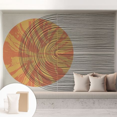 Carta Da Parati - Mural - Con Sala Da Pranzo - Camera Da Letto - Cameretta - Con Colla Gratuita Cerchio con linee 208x146 cm (1/5)