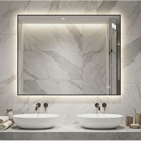 Miroir de salle de bain LED anti-buee avec retroeclairage, 3 couleurs de lumiere, intensite variable, verre argente (1/5)