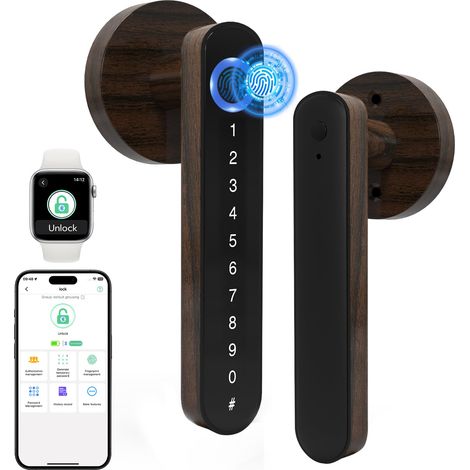 Serrure de porte intelligente – Serrure de porte à empreintes digitales avec poignée, serrure intelligente 5 en 1 avec clavier, clé d'empreintes digitales Bluetooth, serrures de porte (1/5)