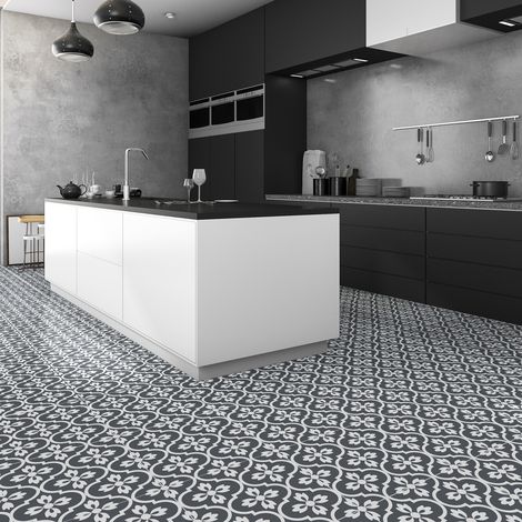 Lot de 4 stickers sol carreaux de ciment Modesto 20x20cm – Antidérapants et résistants à l'eau – Pour carrelage et parquet - 4stickers20x20cm (1/5)