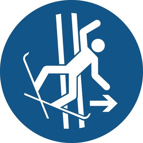 Cartelli di obbligo ISO 7010 "Lasciare immediatamente la pista in caso di caduta" - M035 - Misura: 50mm x 50mm - Numero Pezzi: 50 pezzi
