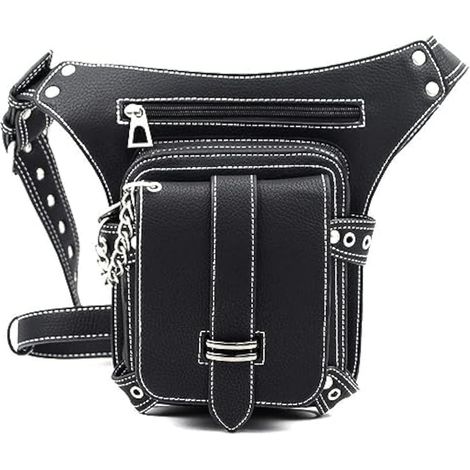 Sac de jambe en simili cuir vintage pour homme et femme, noir (1/5)