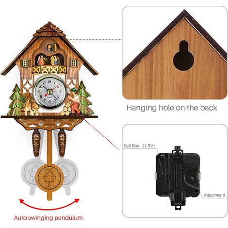 Horloge à coucou antique en bois, horloge murale en forme de nichoir à coucou, décoration intérieure, horloge à coucou à pendule automatique, décoration intérieure (1/3)