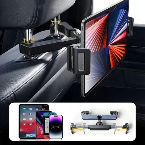 Support pour tablette réglable pour appui-tête de voiture pour tablettes de 4 à 11 pouces, pour trajets sur route, siège arrière — Support d'appui-tête avec rail coulissant amélioré, Multicolore 1 (1/4)