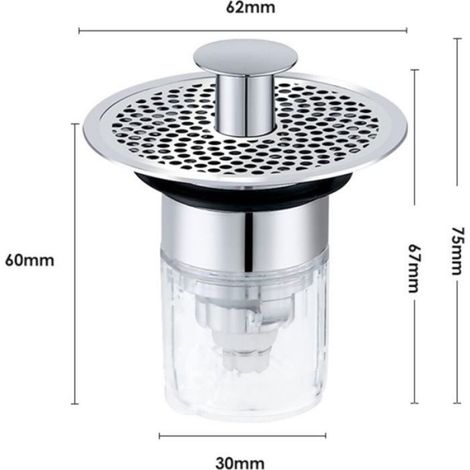Bonde de Lavabo - Filtre Intégré - Fermeture Automatique Magnétique - Compatible Orifice 34-37 mm - Acier Inoxydable et Cuivre - 1 Pièce (1/4)