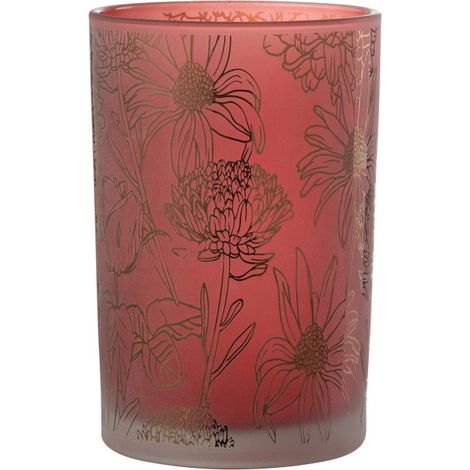 Photophore Déco en Verre Mat "Fleurs" 18cm Rouge (1/5)