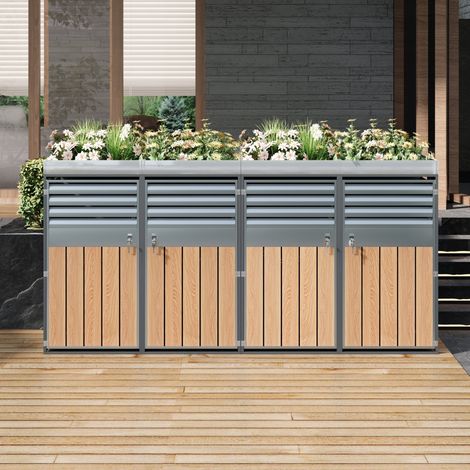 Meuble jardin cache-poubelles 4 portes acier OKMYHOME (1/5)