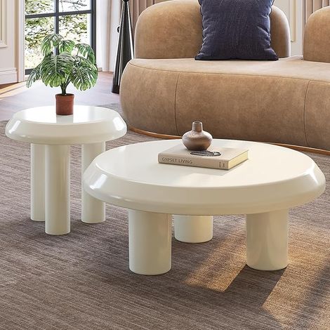 Guyii Ensemble de Table Basse Ronde, 2 pièces, Design Moderne et Minimaliste, Meubles de Salon, canapé Table d'appoint, Blanc (1/5)