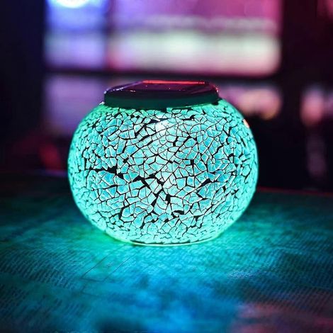Lampe de bureau solaire en verre à changement de couleur, rechargeable, étanche, pour extérieur, décorative mosaïque arc-en-ciel