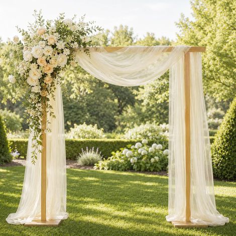 Arche Tenture Mariage Beige, 75×600cm Tenture Mariage Voilage, Rideau en Tulle Mariage Arche Tenture Tissu en Tulle pour Décoration de Cérémonie Fête Toile de Fond (1/5)