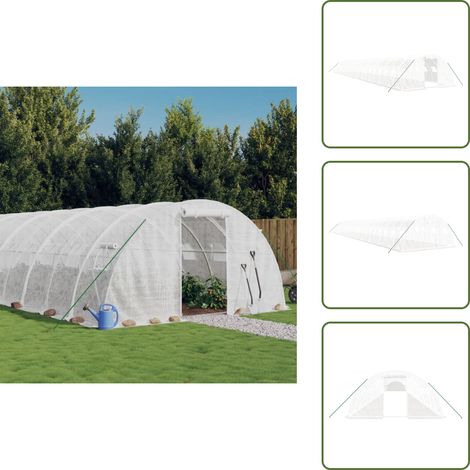 Serre avec cadre en acier blanc 96 m² 24x4x2 m - Serre De Jardin - Serre En Acier - Abri Jardin - Tunnel De Jardin - Couverture Végétale (1/5)