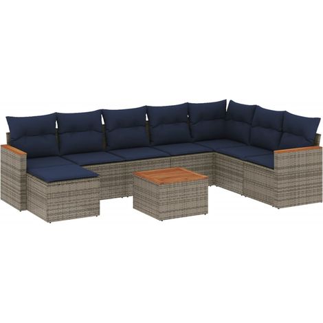 9-teiliges Gartensofa-Set mit Kissen, grau, Polyrattan vidaXL (1/5)