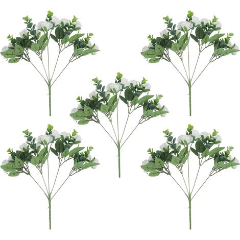 Bouquet de 5 Roses Artificielles Blanches Eucalyptus Fleurs Simulées en Plastique Décoration de Fleur pour Mariage Fêtes et Intérieur Ornements Floraux Délicats et Solide (1/5)