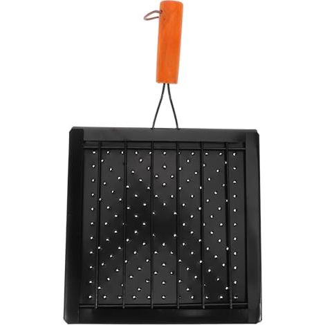 Grille de Barbecue Pliable avec Poignée en Bois, Grille Perforée pour Cuisson Uniforme, Acier Inoxydable Noir Compact, Outil Multifonction pour Camping Cuisine Extérieure (1/5)