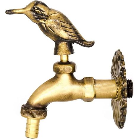 Robinet extérieur décoratif en laiton antique massif avec motif d'oiseaux, robinet de jardin mural, robinet à bec verseur, tuyau non inclus. (1/5)