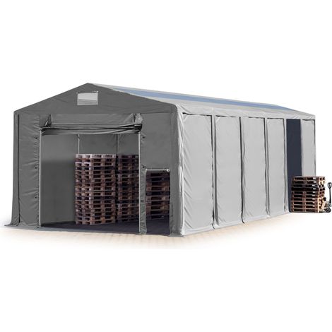 Lagerzelt 8x12 m Zelthalle Industriezelt mit Oberlicht 3,6m Seitenhöhe PVC Plane 850 N grau 100% wasserdicht mit Hochziehtor (1/5)