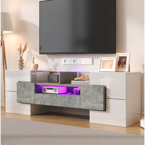 Mobile TV 145x30x51 cm bianco in MDF e truciolare - 6 ante e LED multicolore (1/5)