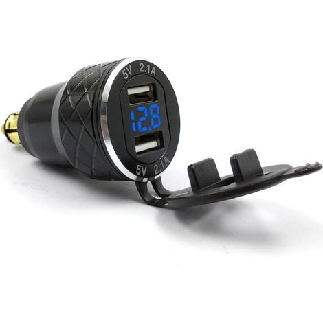 Motorcycle USB Charger EU Plug for BMW Ducati Car Charger with Metal Voltage Display Blue (1/4)
