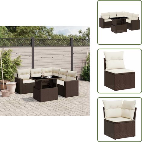 Salon de jardin avec coussins 6 pcs marron résine tressée - Ensemble Salon De Jardin - Meuble Extérieur - Jardin Design - Mobilier De Jardin - Set Salon De Jardin (1/5)