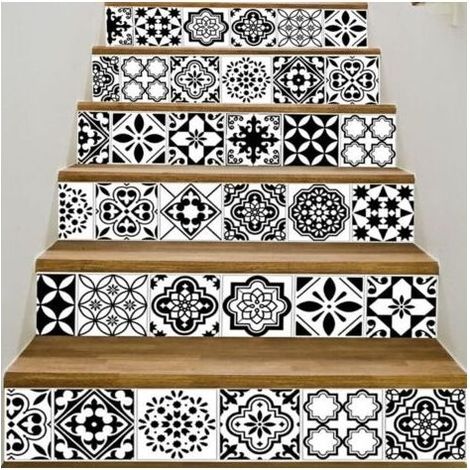 Autocollants 3D pour contremarches d'escalier, 39,3\" x 7,08\" x 6 pièces, autocollants amovibles pour contremarches d'escalier, à décoller et à coller (1/5)