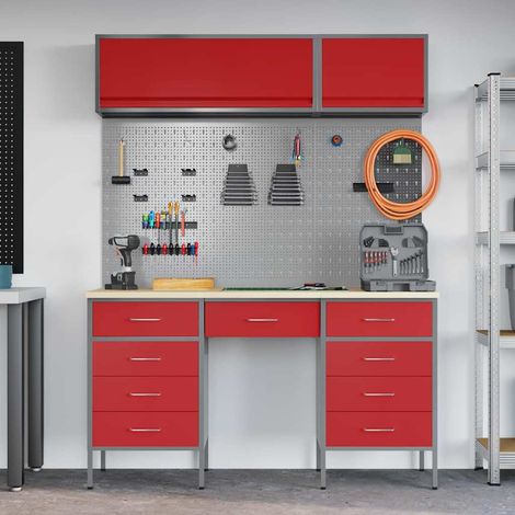 vidaXL Set di mobili da lavoro con cassetto 8 pz Rosso
