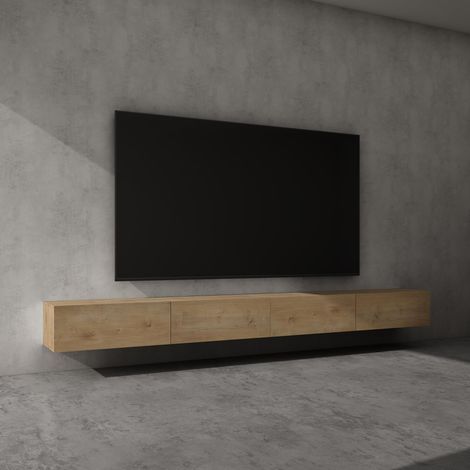 doporro Mobile Porta TV Sospeso 320 cm con 4 Ante Marrone Chiaro, Credenza Bassa da Soggiorno Salotto, Madia Consolle per TV Fernsehschrank02
