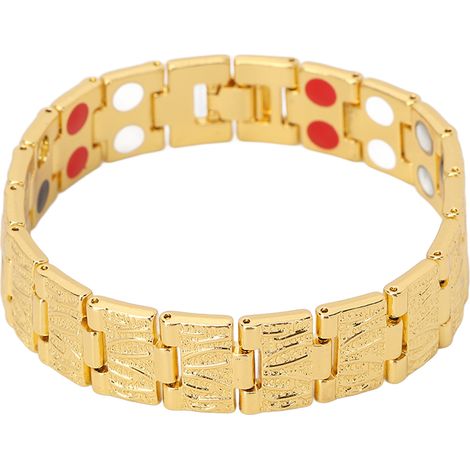 Bracelet de magnétothérapie neuf, style européen et américain, bracelet en acier titane à double aimant, or (1/5)