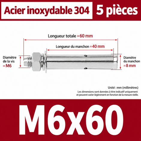 Goujon d'ancrage M6x60 mm acier inoxydable 304 lot de 5 pièces m6 60 5 pièces 1 kg – Livraison gratuite