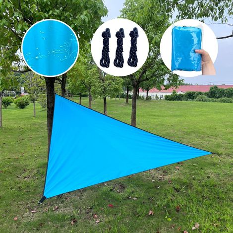 BEBUSINGOTO Dreieckiges Sonnensegel, himmelblaue Markise, UV-Schutzmarkise, geeignet für Terrasse, Garten, Hof, Veranda, Pavillon, Hinterhof, Rasen, Outdoor-Aktivitäten (3x3x3m, blau) (1/5)