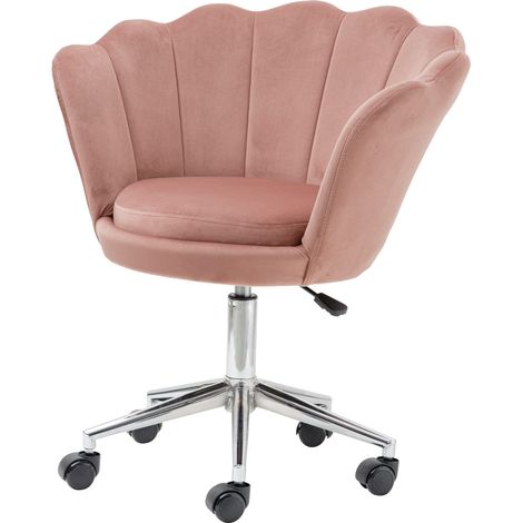Fauteuil Rembourré avec Roues Argentées en Velours, Chaise de Bureau à roulettes, Fauteuil de Bureau Réglable, raffiné et Confortable, Rose Poudré, 69x71x84 cm (1/5)