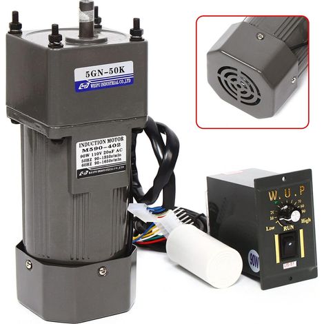 HAUTOUR Motoréducteur CA 90 W moteur électrique en alliage d'aluminium avec variateur de vitesse, 220 V, 0–27 tr/min (moteur + réducteur + variateur de vitesse), Pour applications d'emballage, d'impre (1/5)
