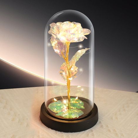 Rose Artificielle - Dôme En Verre Borosilicaté - Éclairage À LED - Pour Décoration Intérieure - Cadeau Pour Femme - 1 Pièce (1/5)