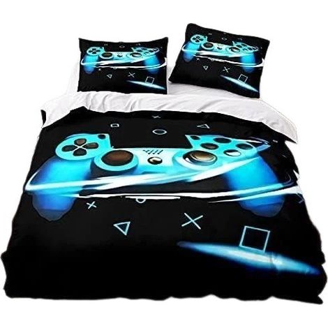 Parure de lit 3D avec motif manette de jeu, 220 x 240 cm, 2 taies d'oreiller, microfibre, pour hommes et adolescents (1/4)