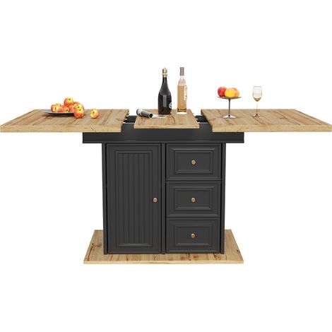 Mesa de Comedor Extensible para 6 Personas con 1 Puerta 2 Cajones y 1 Compartimento, Cocina y Salón, MDF, Madera Natural (1/5)
