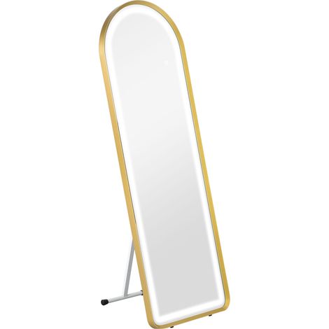 Miroir sur pied LED intensité réglable 47x146 cm, éclairage tactile 3 couleurs, miroir dressing doré (1/5)