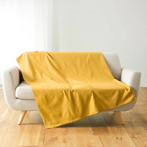 Plaid Uni en Coton "Lucile" 220x240cm Jaune (1/5)