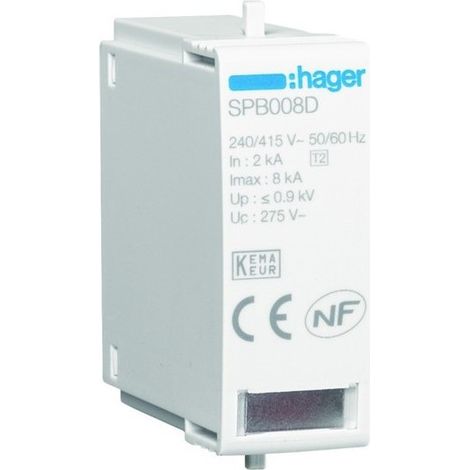 Cartouche L-N Uc 275 In 2kA Imax 8kA Up 1kV - HAGER SPB008D