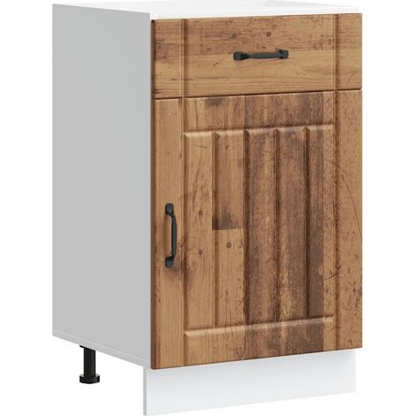 Armoire de cuisine Lucca 50 x 46 x 81,5 cm grand espace de rangement pratique style vintage en bois d'ingénierie vieux bois (1/5)